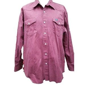 Vintage Wrangler Pearl Snap Button Cowboy Red Western Shirt Size 2X Long Sleeve